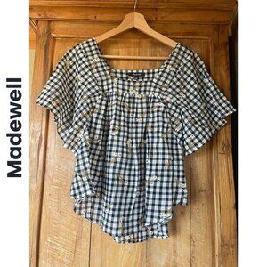 🔥New  Madewell  I  Embroidered Windowpane Square-Neck Button-Down Top  I Size S